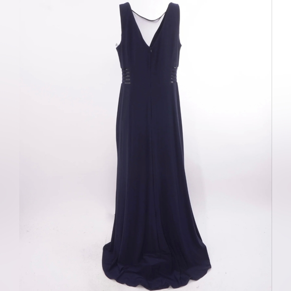 Navy Morgan & Co. Womens Solid With Mesh A-Line Dress Junior Size 16 W - Picture 5 of 10